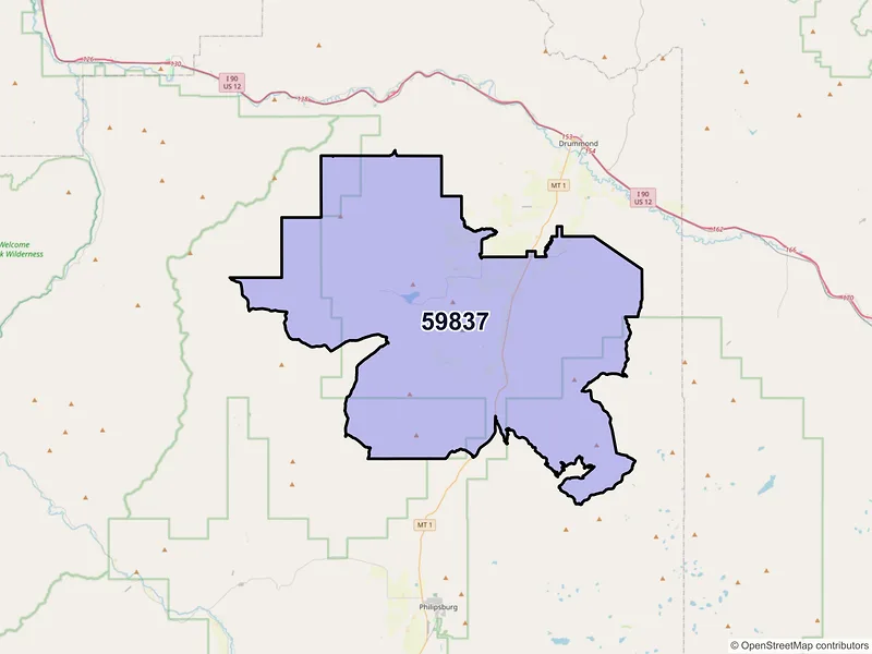 Map of ZIP Code 59837 — Hall, MT