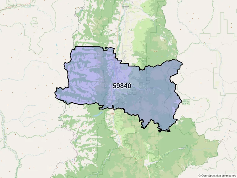 Map of ZIP Code 59840 — Hamilton, MT