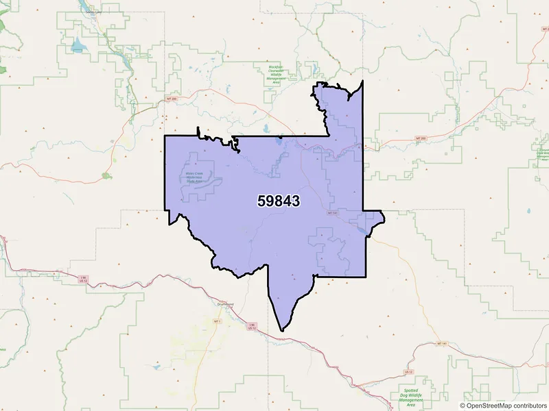 Map of ZIP Code 59843 — Helmville, MT