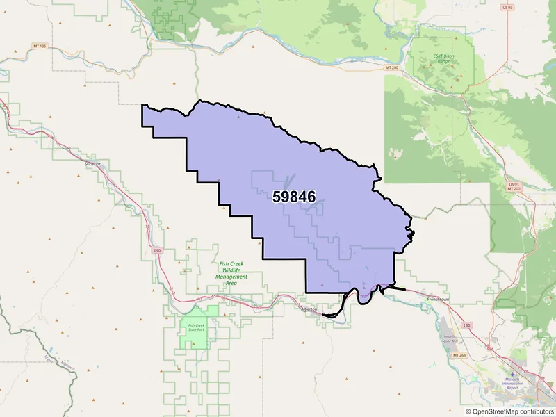 Map of ZIP Code 59846 — Huson, MT