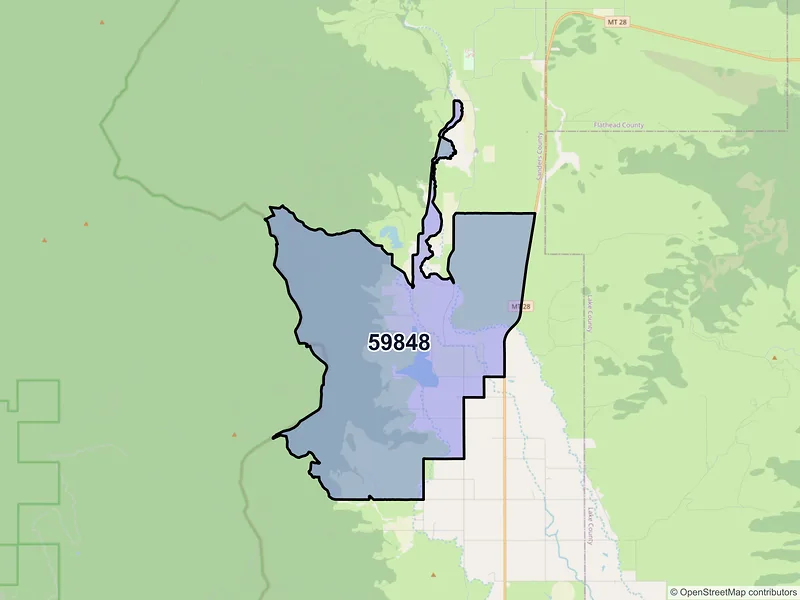 Map of ZIP Code 59848 — Lonepine, MT