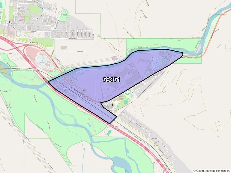 Map of Milltown, Montana and ZIP codes