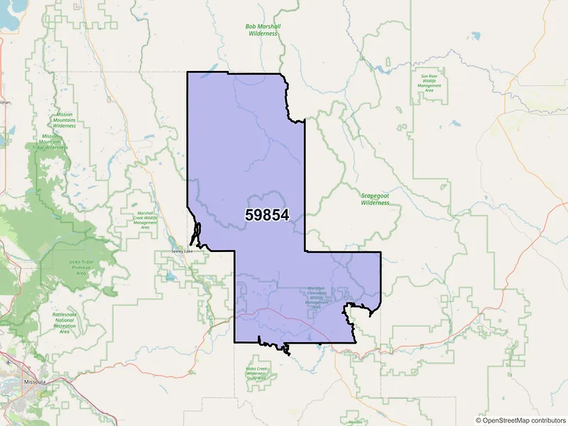 Map of ZIP Code 59854 — Ovando, MT