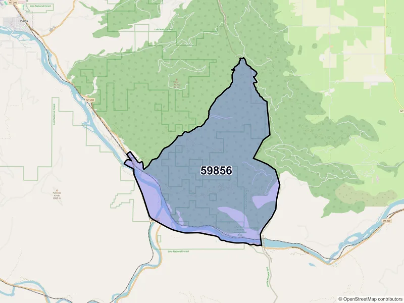 Map of Paradise, Montana and ZIP codes