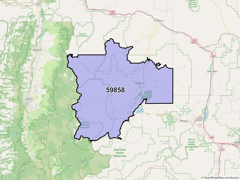 Map of ZIP Code 59858 — Philipsburg, MT