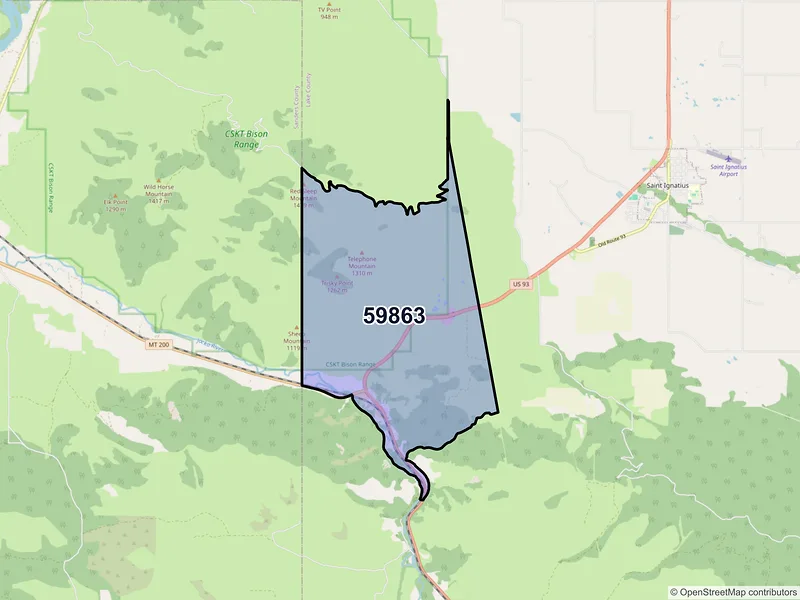 Map of ZIP Code 59863 — Ravalli, MT