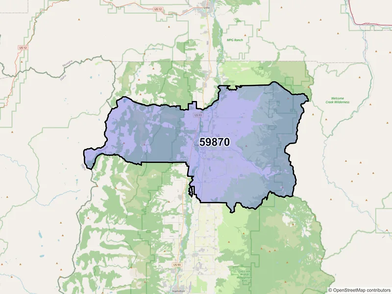 Map of ZIP Code 59870 — Stevensville, MT