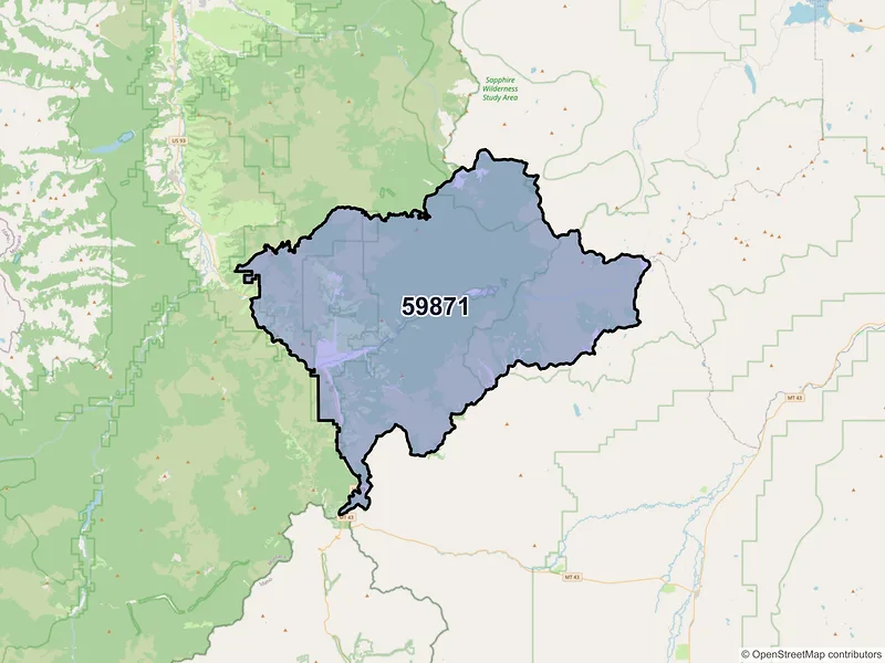 Map of ZIP Code 59871 — Sula, MT