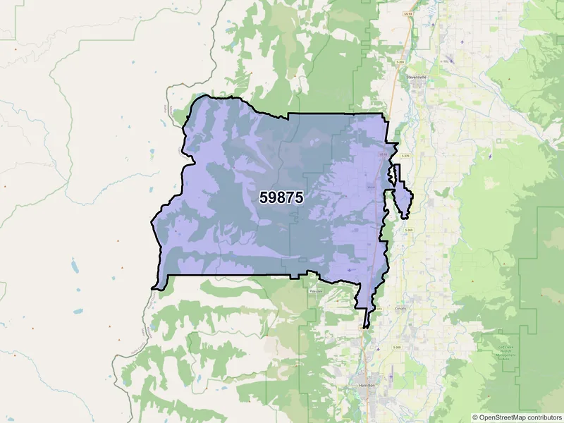 Map of ZIP Code 59875 — Victor, MT