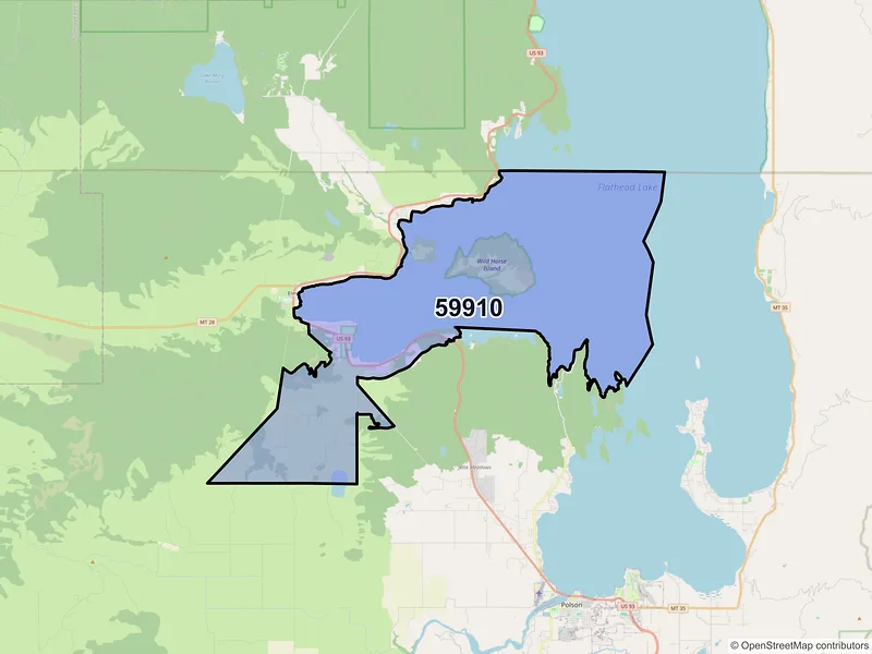 Map of ZIP Code 59910 — Big Arm, MT