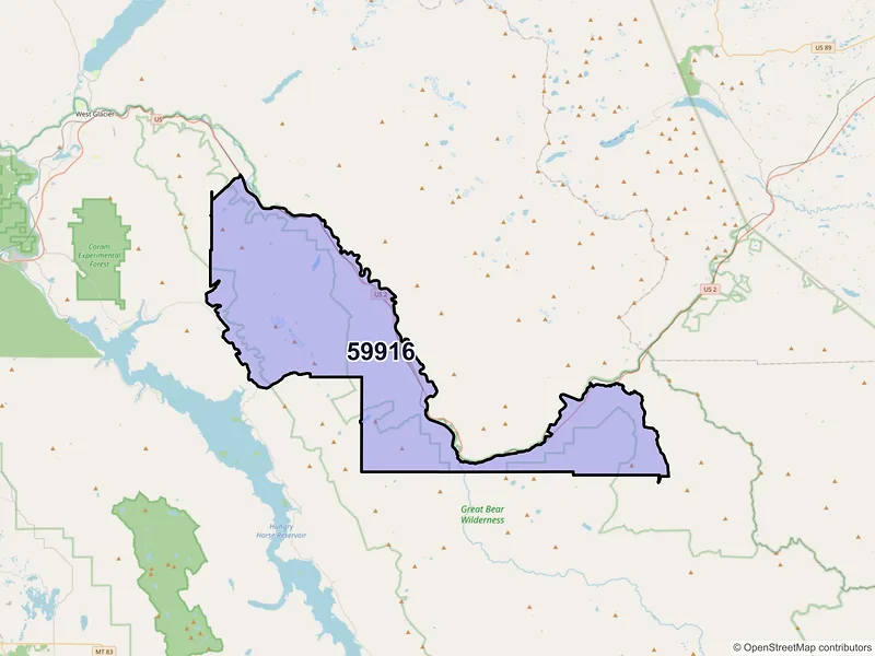 Map of ZIP Code 59916 — Essex, MT