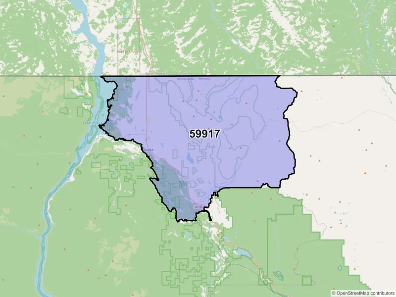 Map of ZIP Code 59917 — Eureka, MT