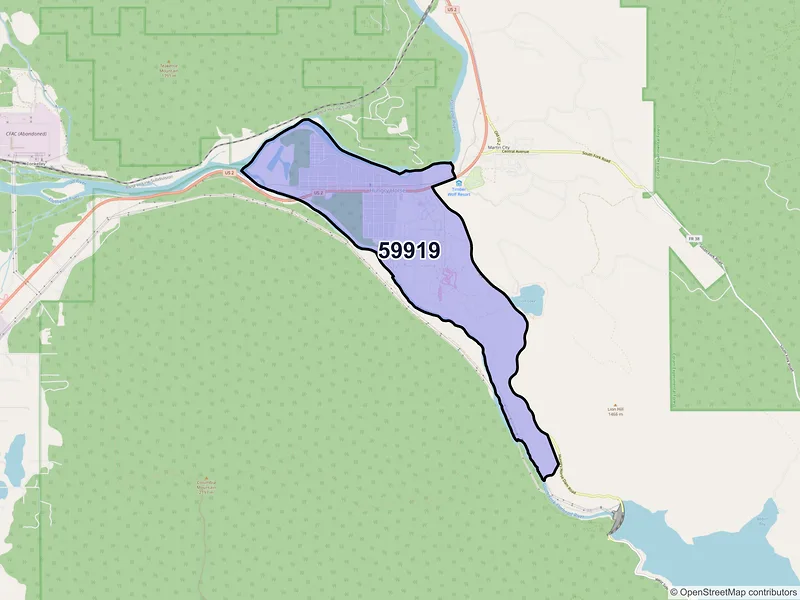 Map of Hungry Horse, Montana and ZIP codes