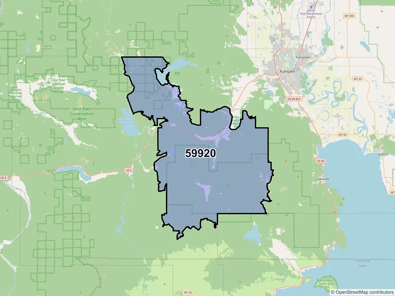 Map of ZIP Code 59920 — Kila, MT