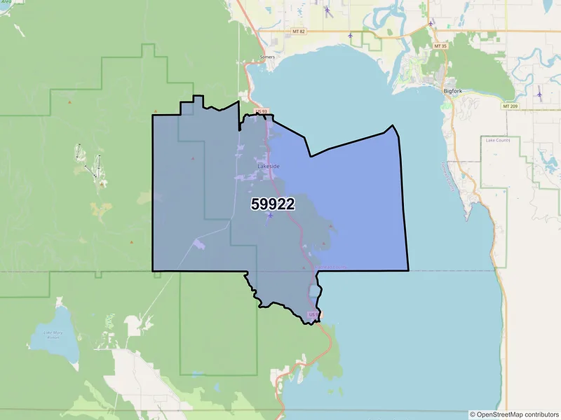 Map of ZIP Code 59922 — Lakeside, MT