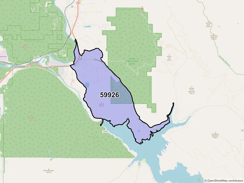 Map of Martin City, Montana and ZIP codes