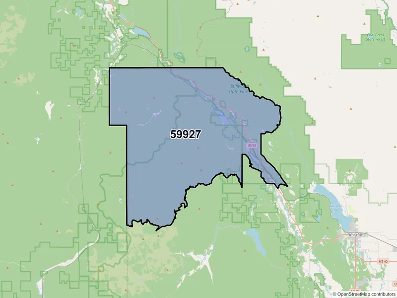 Map of Olney, Montana and ZIP codes