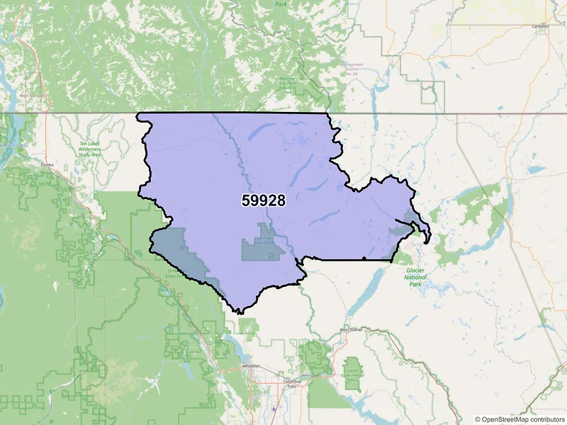 Map of ZIP Code 59928 — Polebridge, MT