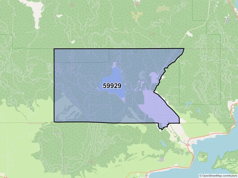 Map of Proctor, Montana and ZIP codes