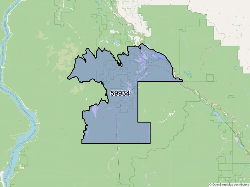 Map of Trego, Montana and ZIP codes