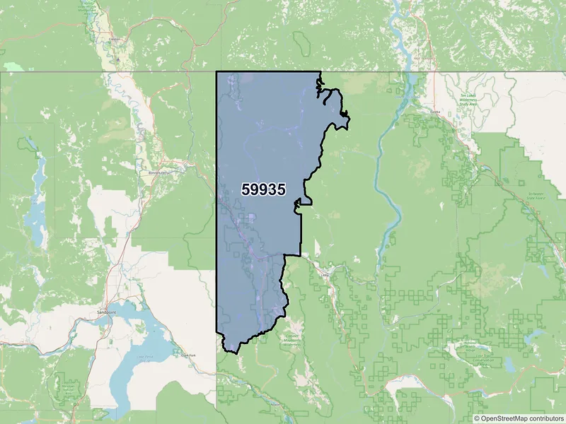 Map of ZIP Code 59935 — Troy, MT