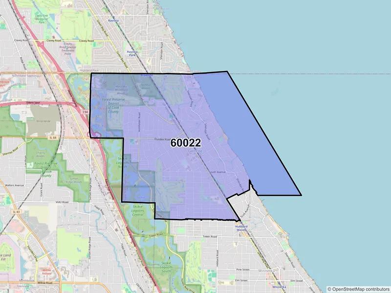 Map of ZIP Code 60022 — Glencoe, IL