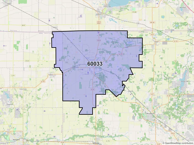 Map of ZIP Code 60033 — Harvard, IL