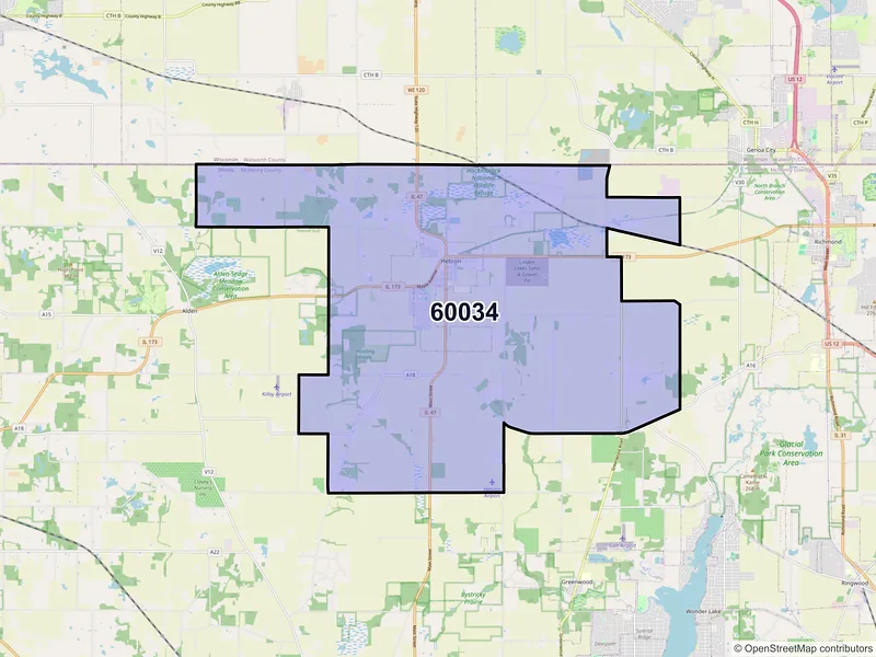Map of ZIP Code 60034 — Hebron, IL