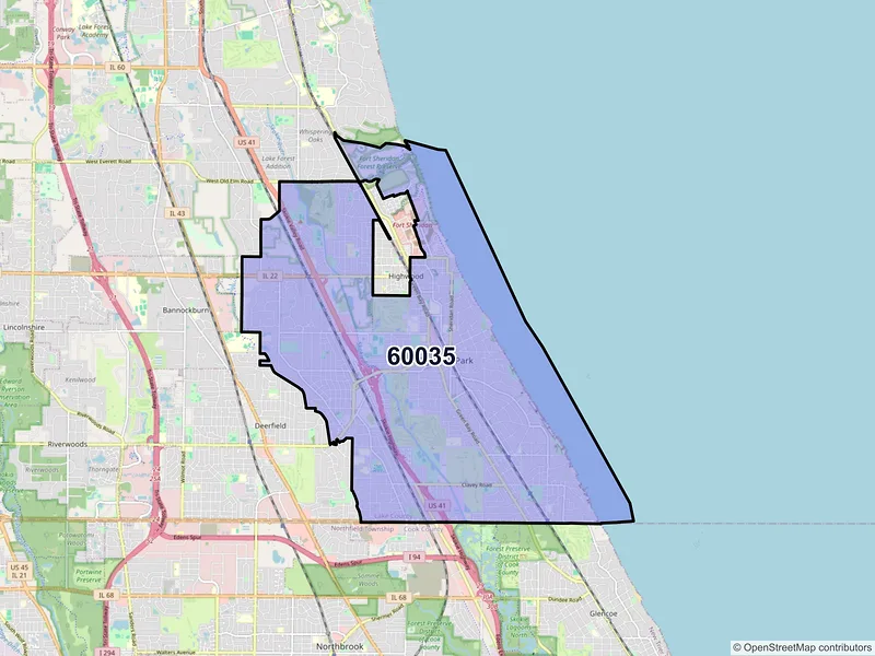 Map of Highland Park, Illinois and ZIP codes