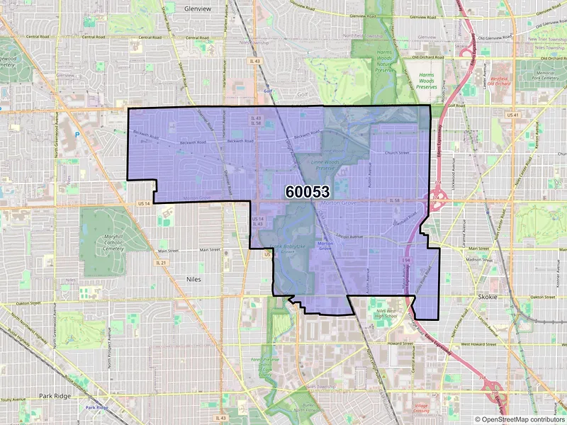 Map of Morton Grove, Illinois and ZIP codes