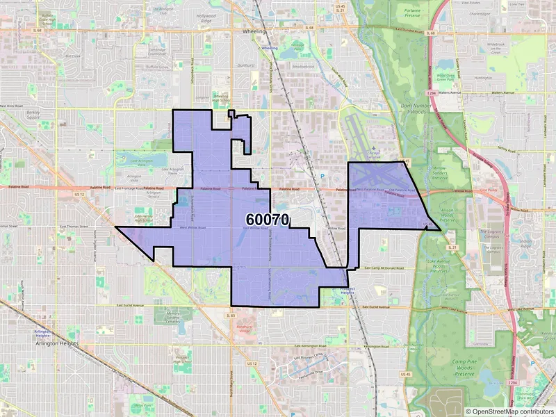Map of ZIP Code 60070 — Prospect Heights, IL