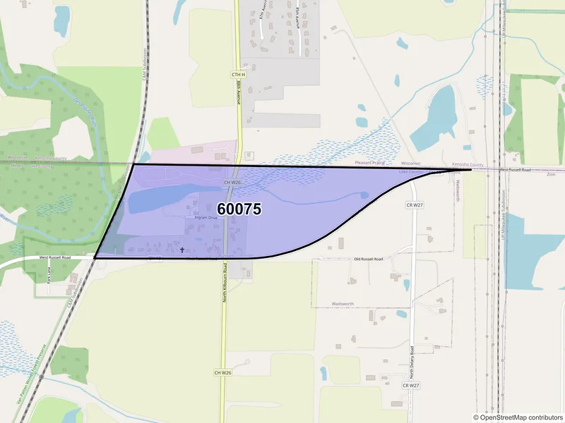 Map of Russell, Illinois and ZIP codes