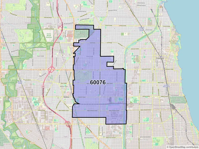 Map of ZIP Code 60076 — Skokie, IL