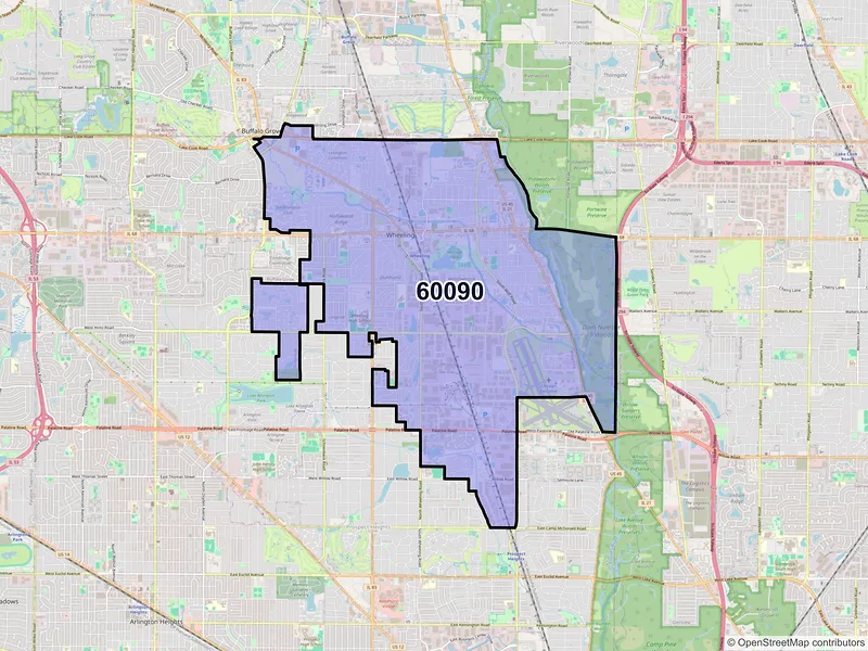 Map of Wheeling, Illinois and ZIP codes