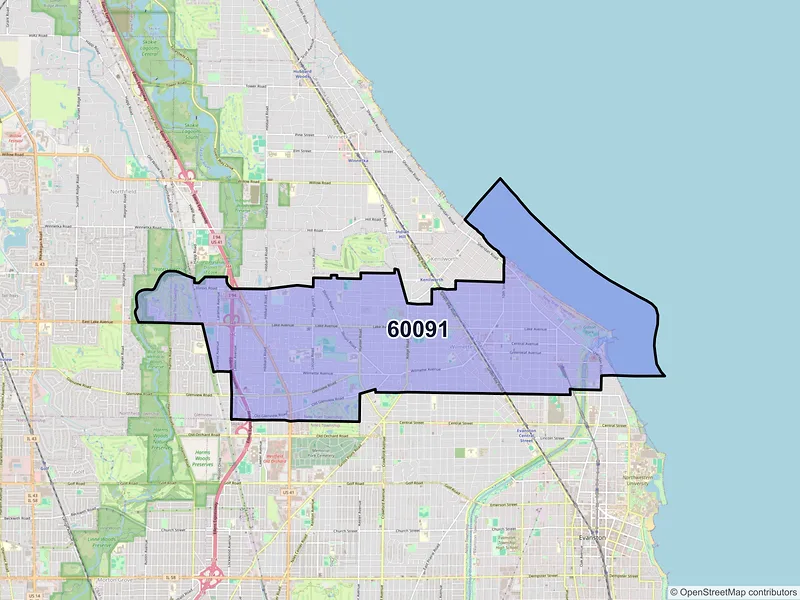 Map of Wilmette, Illinois and ZIP codes