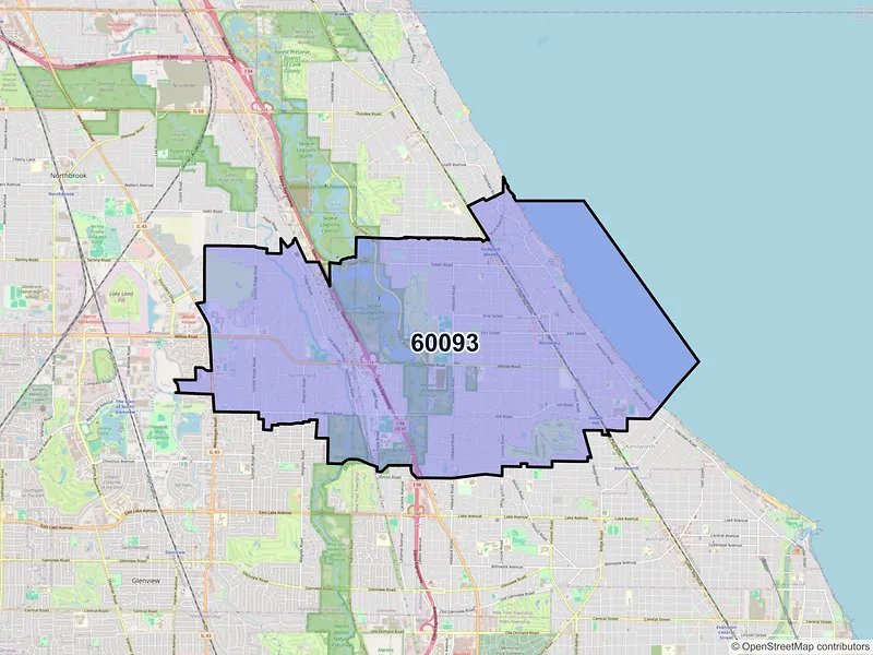 Map of Winnetka, Illinois and ZIP codes