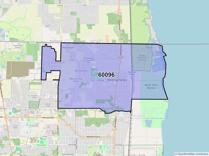 Map of ZIP Code 60096 — Winthrop Harbor, IL
