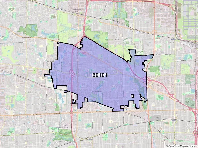 Map of Addison, Illinois and ZIP codes