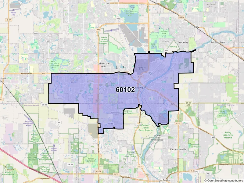 Map of ZIP Code 60102 — Algonquin, IL