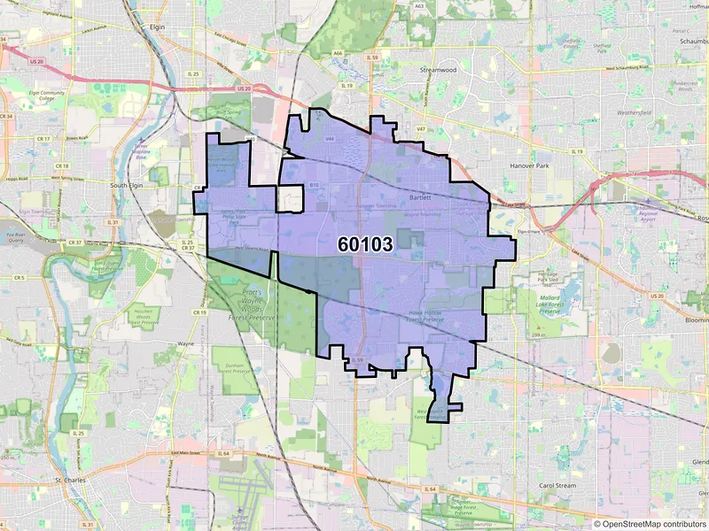 Map of ZIP Code 60103 — Bartlett, IL