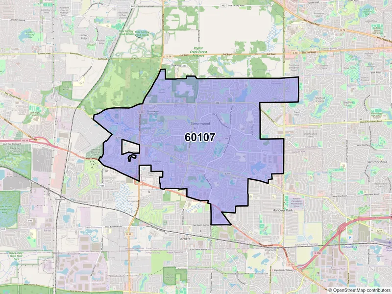 Map of ZIP Code 60107 — Streamwood, IL
