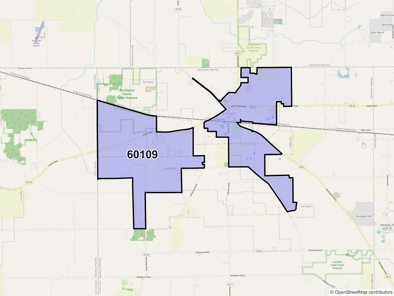 Map of Burlington, Illinois and ZIP codes