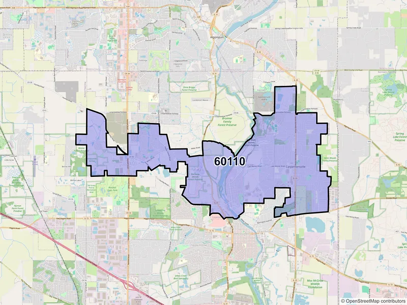 Map of ZIP Code 60110 — Carpentersville, IL