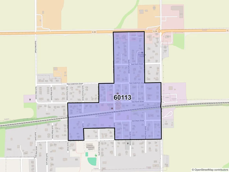 Map of Creston, Illinois and ZIP codes