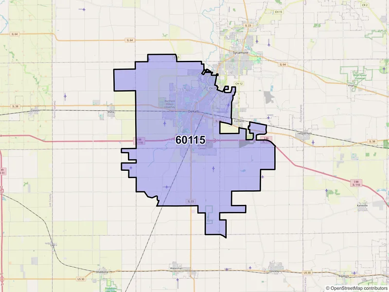 Map of ZIP Code 60115 — Dekalb, IL