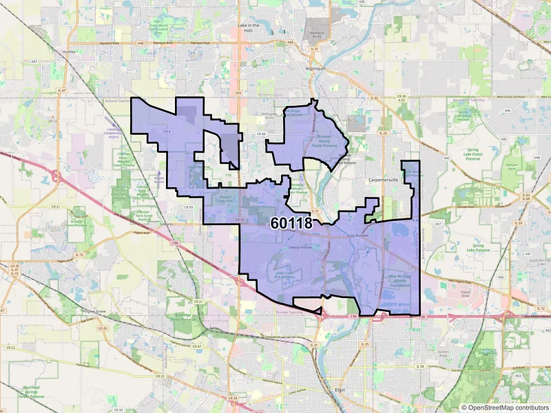 Map of Dundee, Illinois and ZIP codes