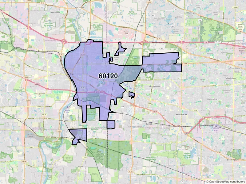 Map of ZIP Code 60120 — Elgin, IL