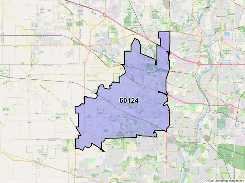 Map of ZIP Code 60124 — Elgin, IL
