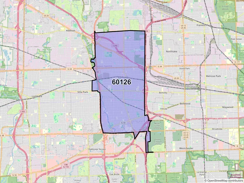 Map of Elmhurst, Illinois and ZIP codes