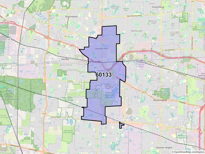Map of ZIP Code 60133 — Hanover Park, IL